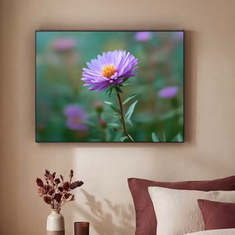 Aster - Paars - Bloem - Blaadjes Textielframe zwart klein -sfeer1