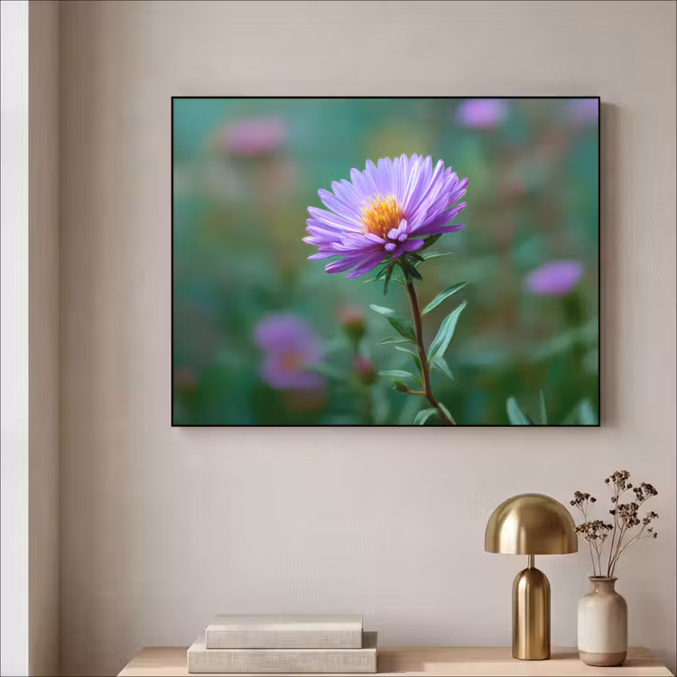 Aster - Paars - Bloem - Blaadjes Textielframe - compleet frame klein -sfeer2