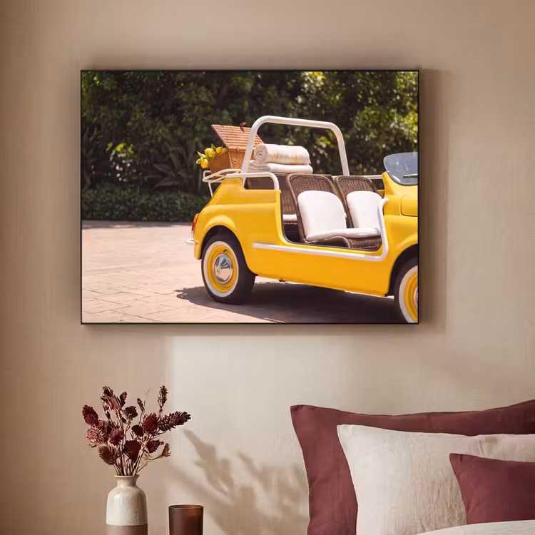Auto - Picknick - Zomer - Geel Textielframe zwart klein -sfeer1