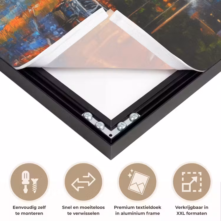 Auto - Skyline - Zon - Blauw Textielframe zwart klein -USP_closeupNL