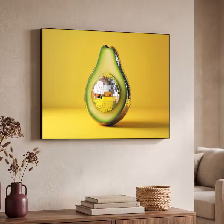Avocado - Discobal - Geel - Glitter Textielframe - compleet frame klein -sfeer3