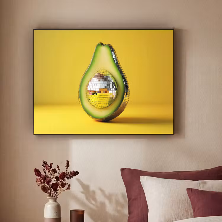 Avocado - Discobal - Geel - Glitter Textielframe - compleet frame klein -sfeer1