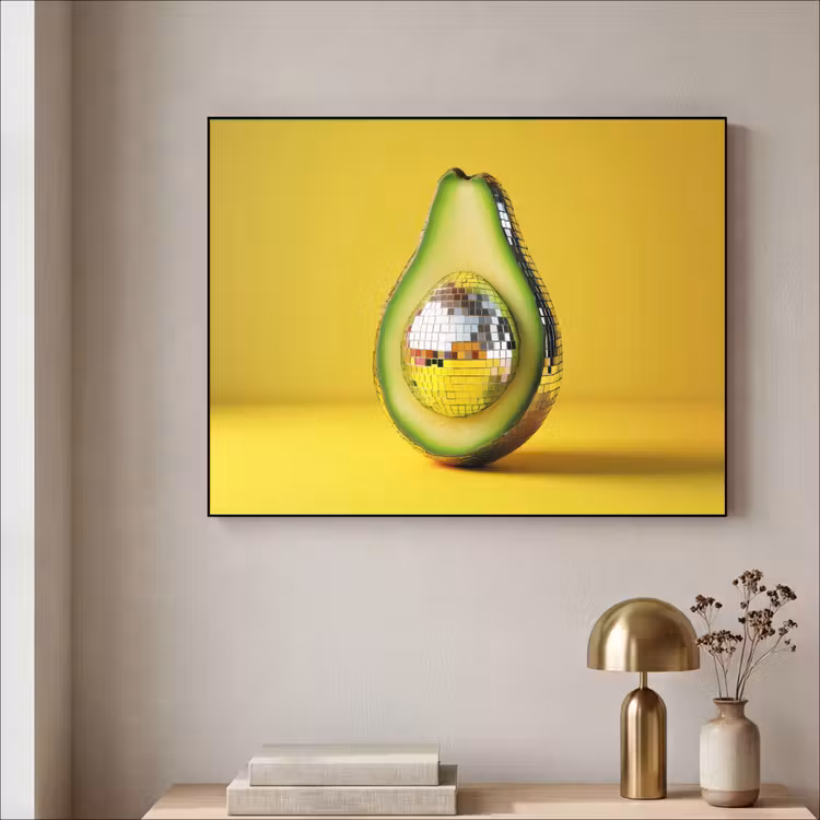 Avocado - Discobal - Geel - Glitter Textielframe zwart klein -sfeer2