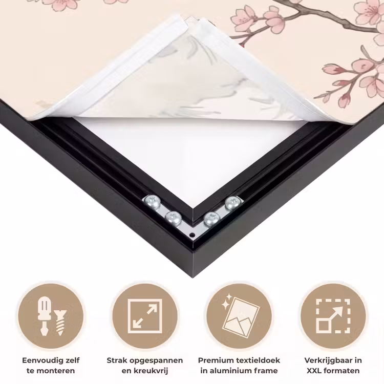 Aziatisch - Kraanvogel - Beige Textielframe zwart klein -USP_feed_closeupNL