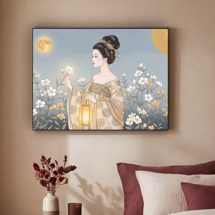 Aziatisch - Vrouw - Kimono Textielframe zwart klein -sfeer1