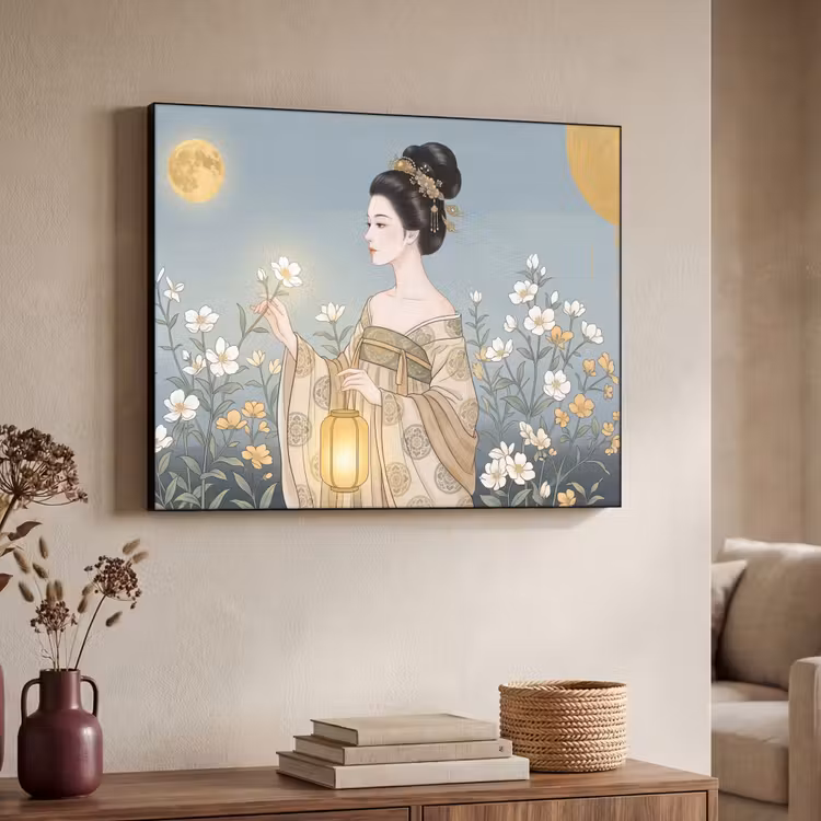 Aziatisch - Vrouw - Kimono Textielframe zwart klein -sfeer3