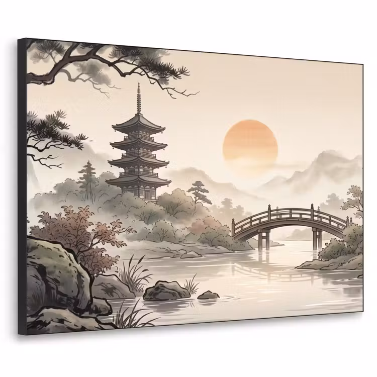 Azië - Landschap - Kleurrijk Textielframe zwart klein -3d