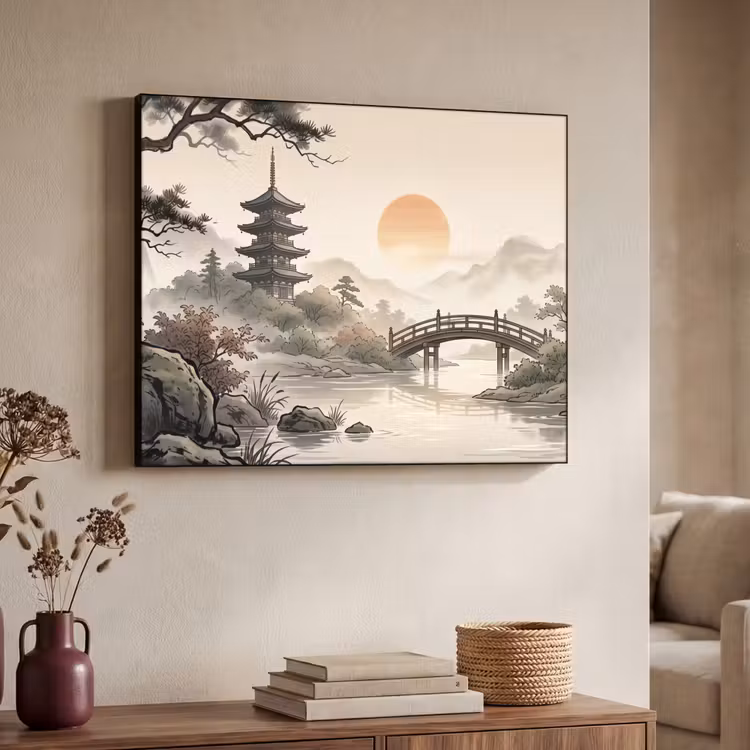 Azië - Landschap - Kleurrijk Textielframe zwart klein -sfeer3