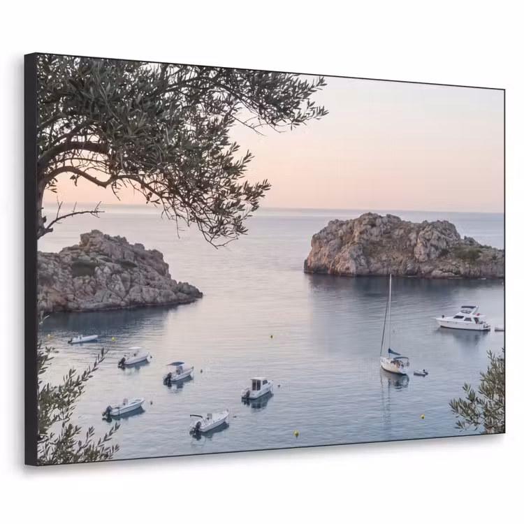 Art frame - Baai - boten - zonsondergang - Baai - boten - zonsondergang Textielframe zwart klein