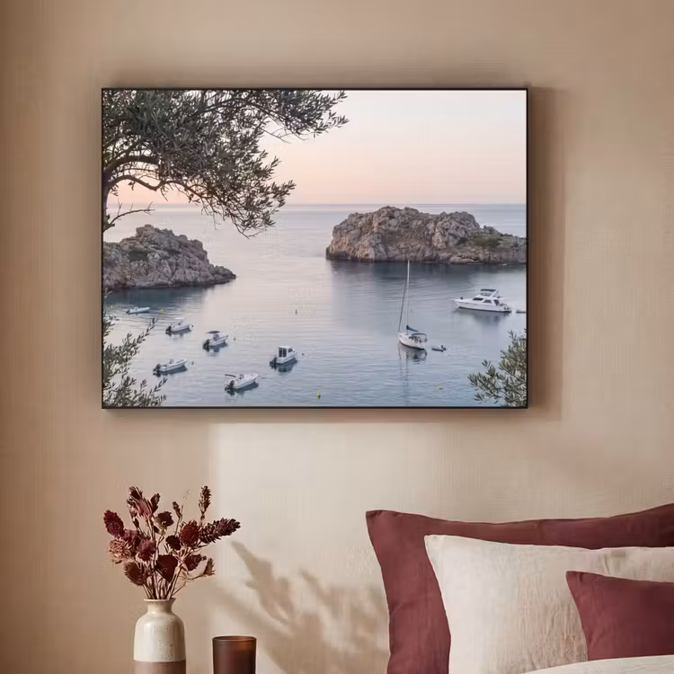 Art frame - Baai - boten - zonsondergang - Baai - boten - zonsondergang Textielframe zwart klein