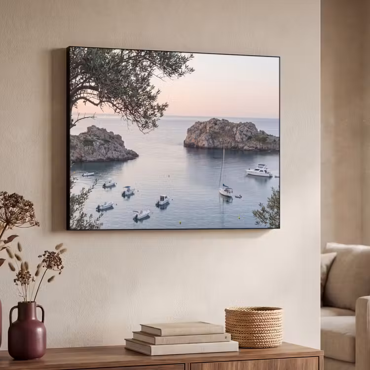 Art frame - Baai - boten - zonsondergang - Baai - boten - zonsondergang Textielframe zwart klein