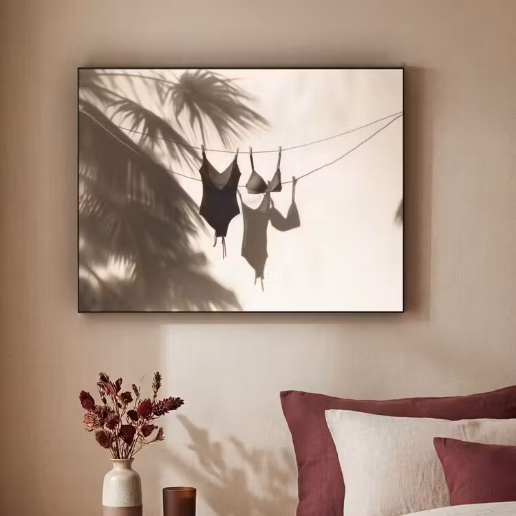 Badkleding - Palmbomen - Schaduw - Tropisch Textielframe - compleet frame klein -sfeer1