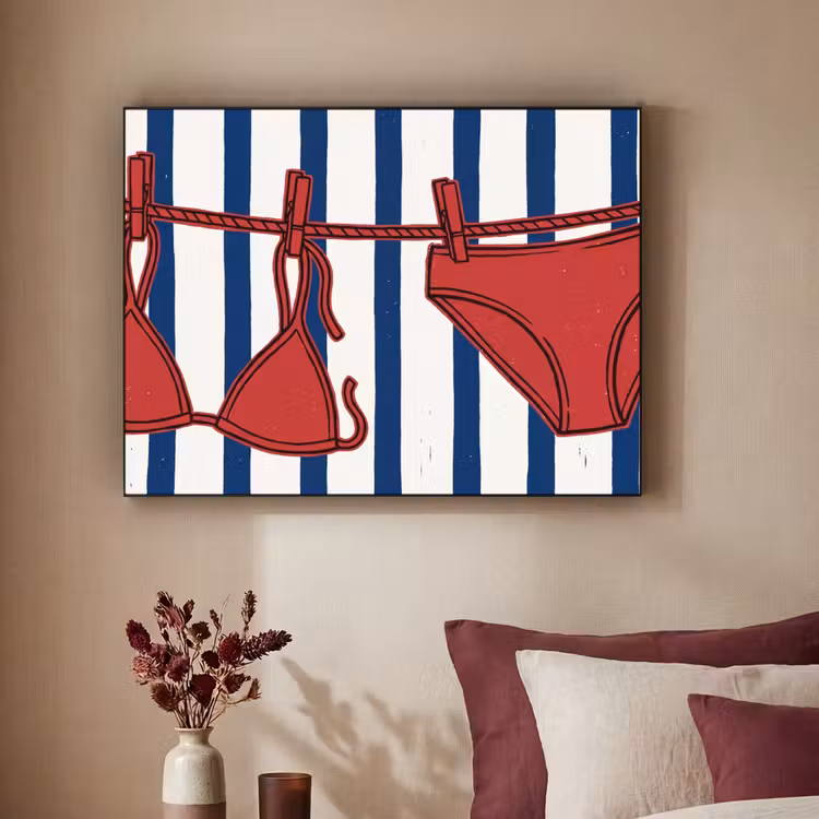 Badkleding - Waslijn - Zomer - Illustratie - Rood Textielframe zwart klein -sfeer1