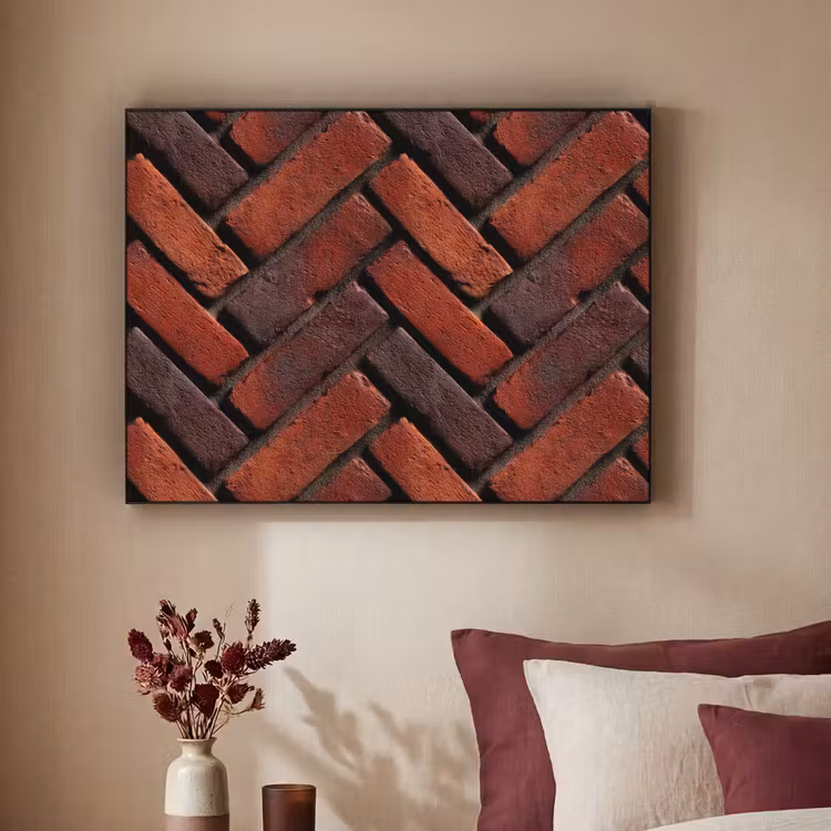 Bakstenen - Visgraat - Structuur - Roodbruin Textielframe zwart klein 947 -sfeer1