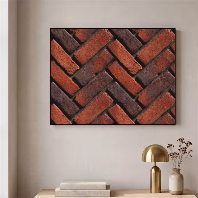 Bakstenen - Visgraat - Structuur - Roodbruin Textielframe zwart klein 947 -sfeer2