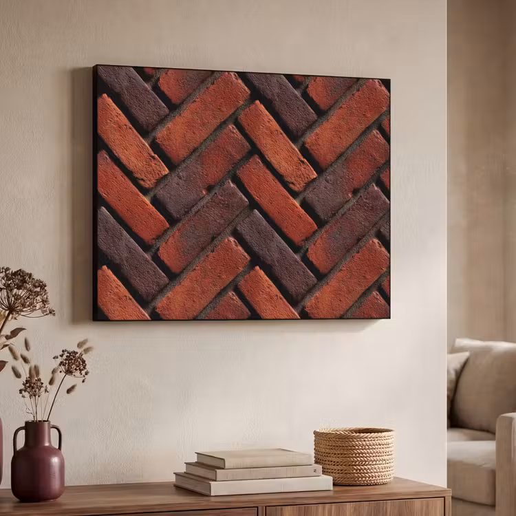 Bakstenen - Visgraat - Structuur - Roodbruin Textielframe zwart klein 947 -sfeer3