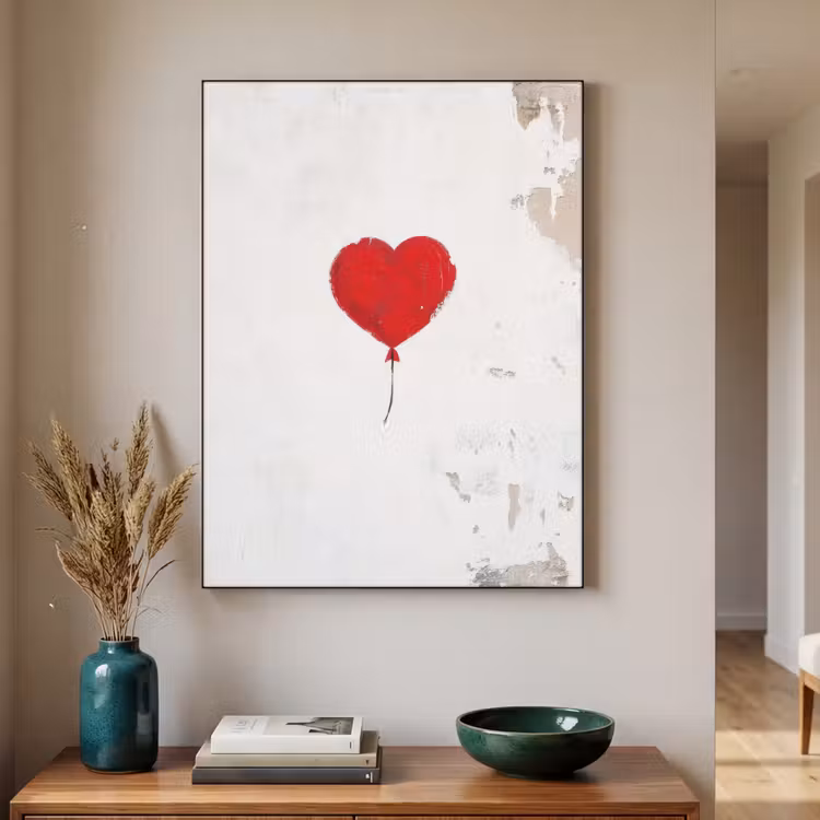 Ballon - Rood - Hart Textielframe - compleet frame klein -sfeer1