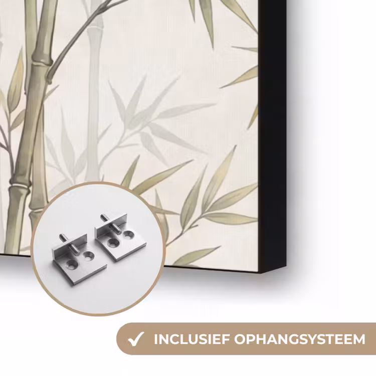 Bamboe - Bladeren - Natuur - Aquarel - Groen Textielframe zwart klein -USP_ophangsysteemNL