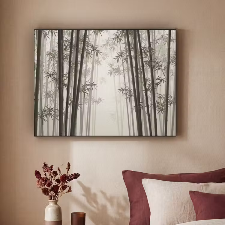 Bamboe - Bos - Mist - Natuur Textielframe zwart klein -sfeer1