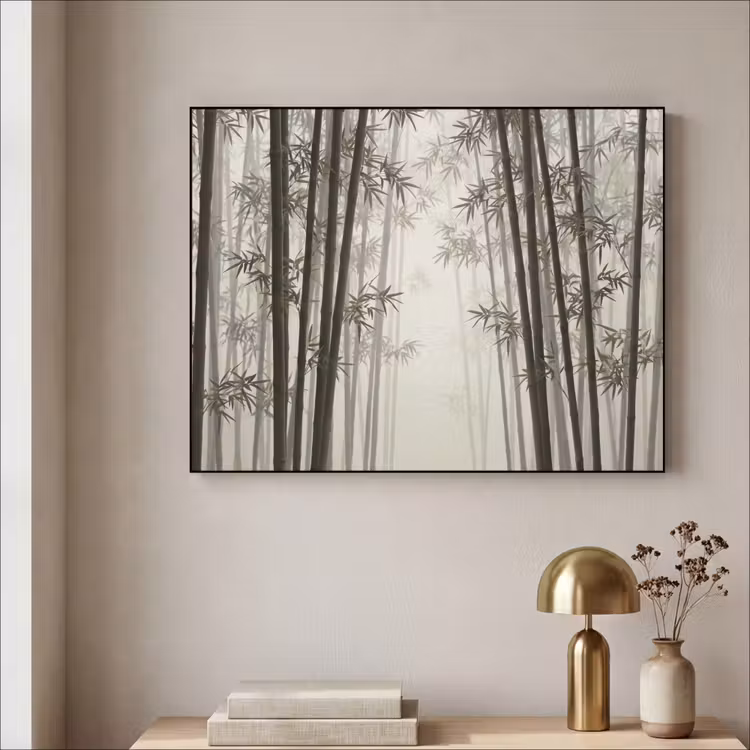 Bamboe - Bos - Mist - Natuur Textielframe zwart klein -sfeer2