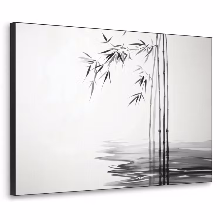 Bamboestammen - Water - Minimalistisch - Wit Textielframe - compleet frame klein -3d