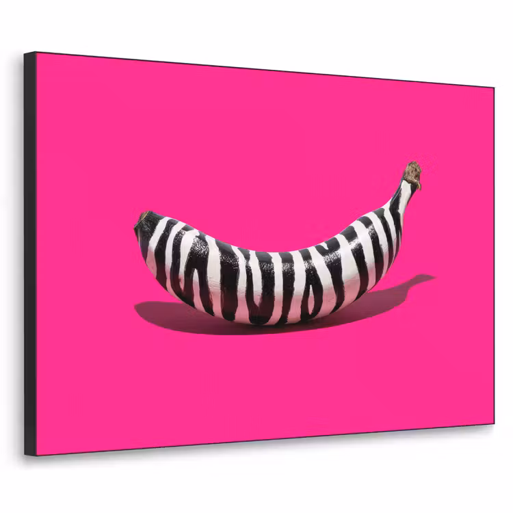 Banaan - Zebraprint - Roze Textielframe zwart klein -3d