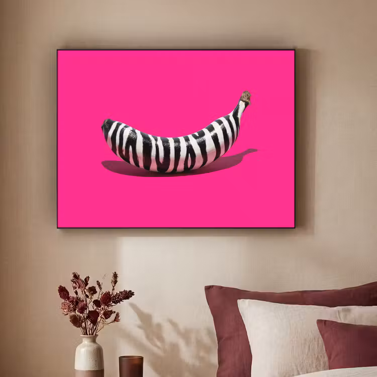 Banaan - Zebraprint - Roze Textielframe - compleet frame klein -sfeer1