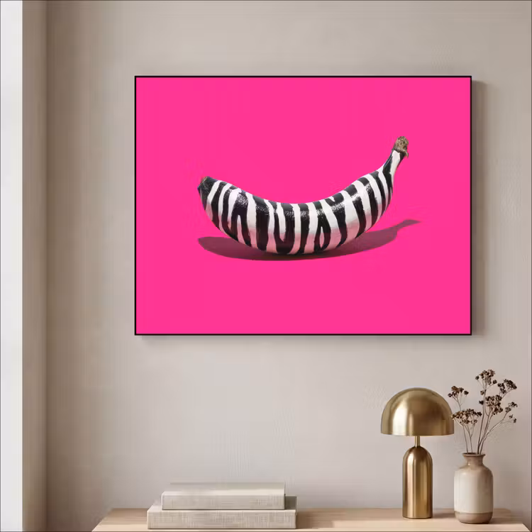 Banaan - Zebraprint - Roze Textielframe - compleet frame klein -sfeer2