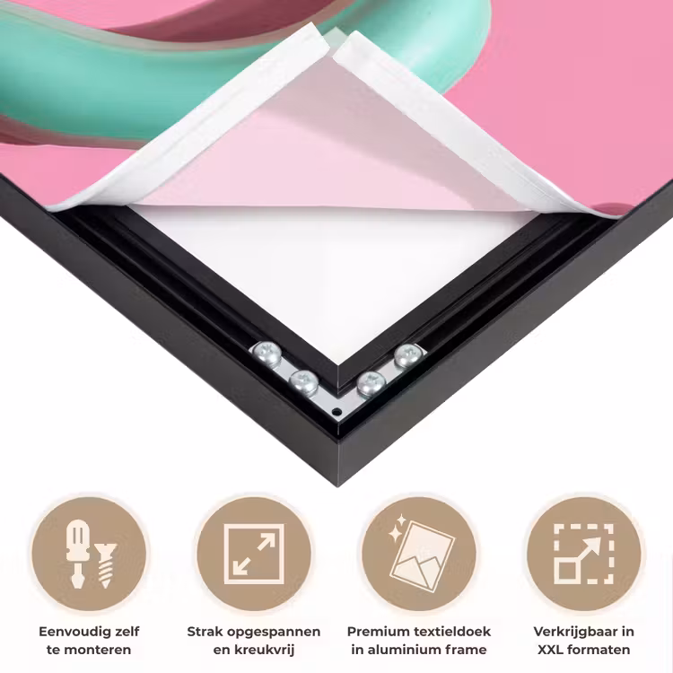 Bananen - Patroon - Blauw - Roze Textielframe zwart klein -USP_feed_closeupNL