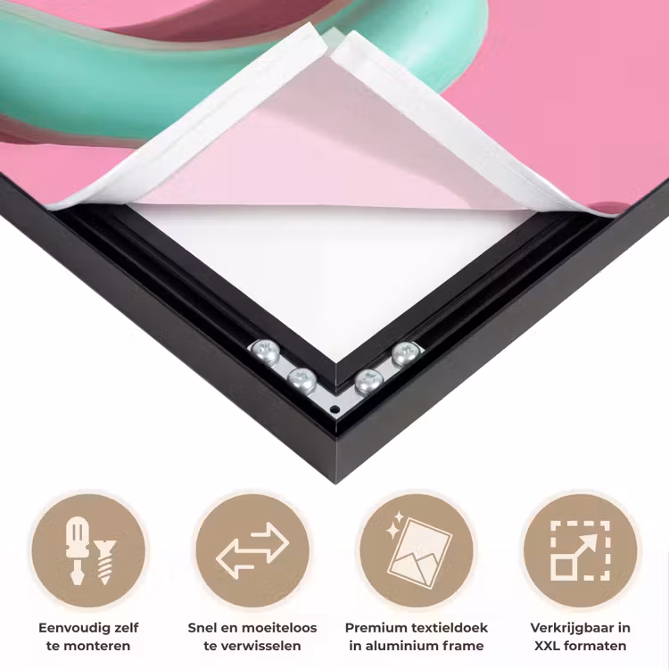 Bananen - Patroon - Blauw - Roze Textielframe zwart klein -USP_closeupNL