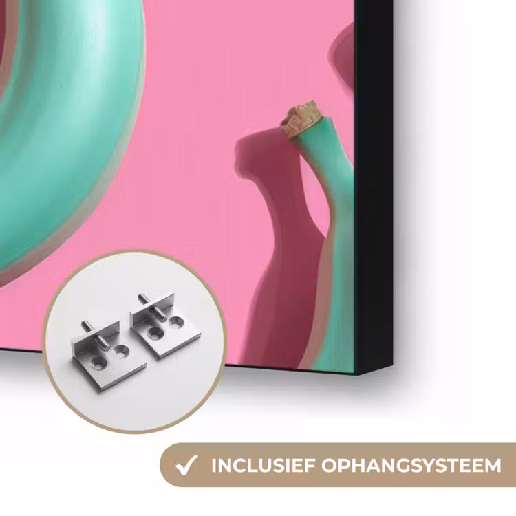 Bananen - Patroon - Blauw - Roze Textielframe zwart klein -USP_ophangsysteemNL