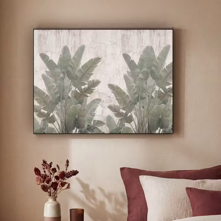 Bananenbladeren - Beton - Groen Textielframe zwart klein -sfeer1