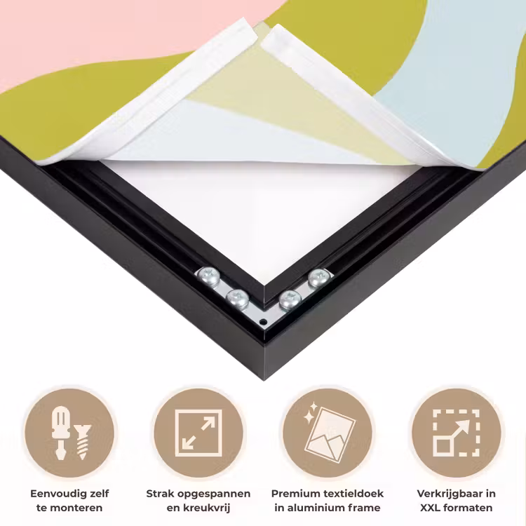 Banen - Golven - Kleurrijk - Verticaal Textielframe zwart klein -USP_feed_closeupNL