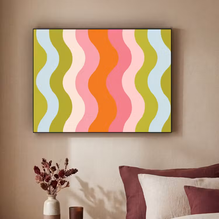 Banen - Golven - Kleurrijk - Verticaal Textielframe zwart klein -sfeer1