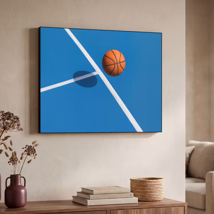Basket - Bal - Blauw - Zwevend Textielframe - compleet frame klein -sfeer3
