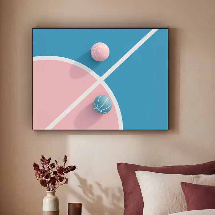 Basketbal - Pastel - Roze - BLauw Textielframe - compleet frame klein -sfeer1
