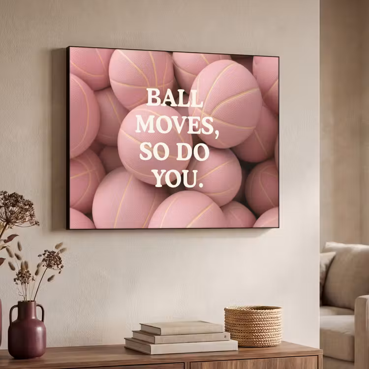 Basketballen - Roze - Quote - Sportief Textielframe zwart klein -sfeer3