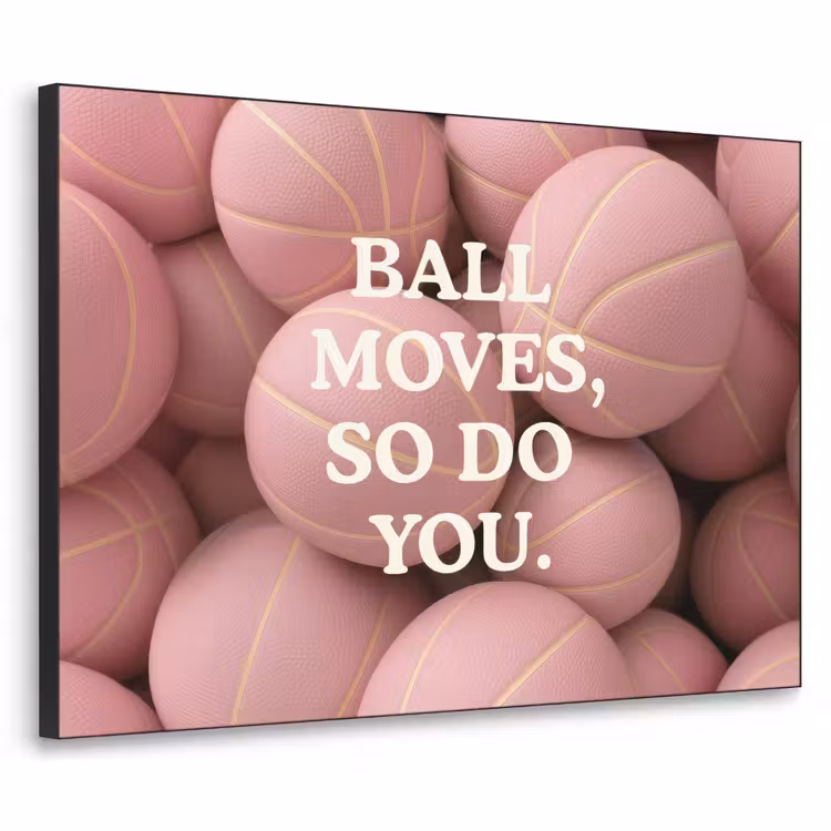 Basketballen - Roze - Quote - Sportief Textielframe zwart klein -3d