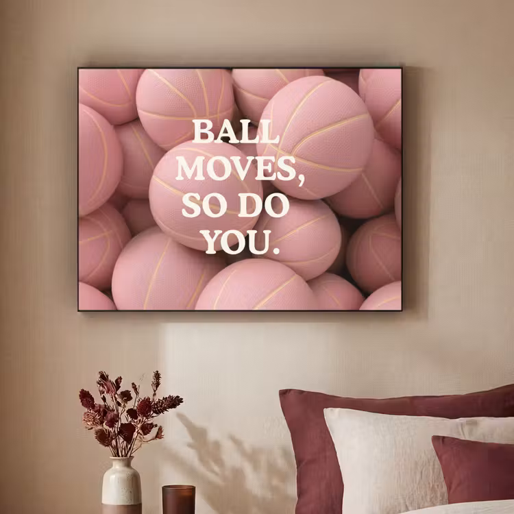 Basketballen - Roze - Quote - Sportief Textielframe - compleet frame klein -sfeer1