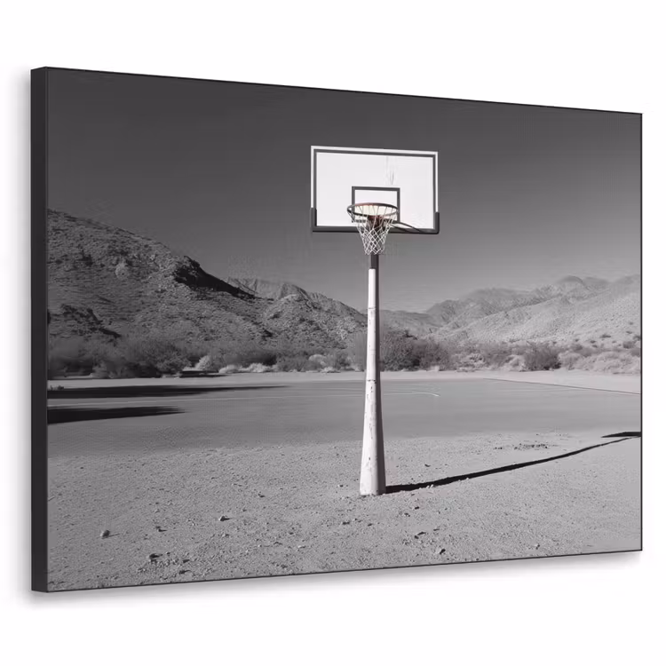 Basketbalpaal - Landschap - Zand - Wit Textielframe zwart klein -3d