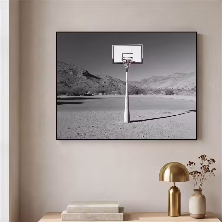 Basketbalpaal - Landschap - Zand - Wit Textielframe zwart klein -sfeer2