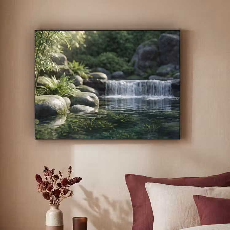 Beek - Waterval - Natuur - Groen Textielframe zwart klein -sfeer1