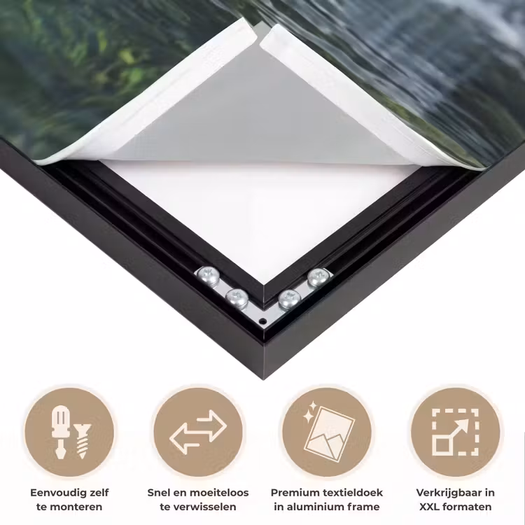 Beek - Waterval - Natuur - Groen Textielframe zwart klein -USP_closeupNL