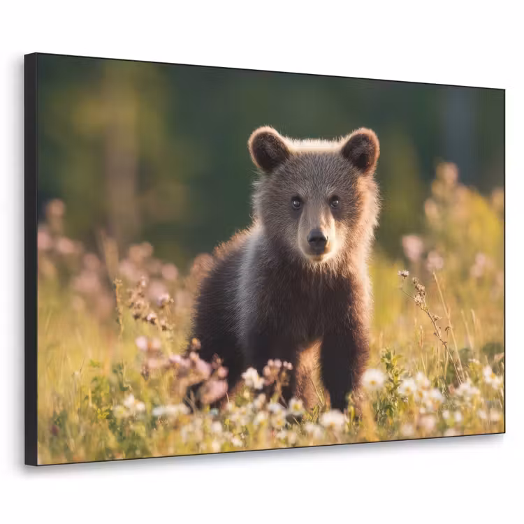 Beer - Bloemenveld - Gras Textielframe zwart klein -3d