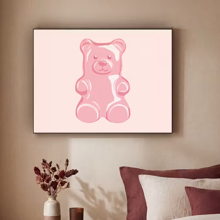 Beer - Roze - Snoep Textielframe zwart klein -sfeer1