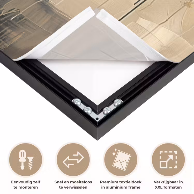 Beige - Abstract - Boom - Goud Textielframe zwart klein -USP_closeupNL