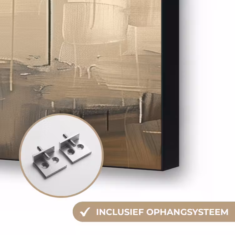 Beige - Abstract - Boom - Goud Textielframe zwart klein -USP_ophangsysteemNL