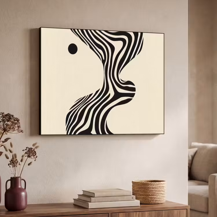 Beige - Lijnen - Golvend -  Abstract Textielframe - compleet frame klein -sfeer3