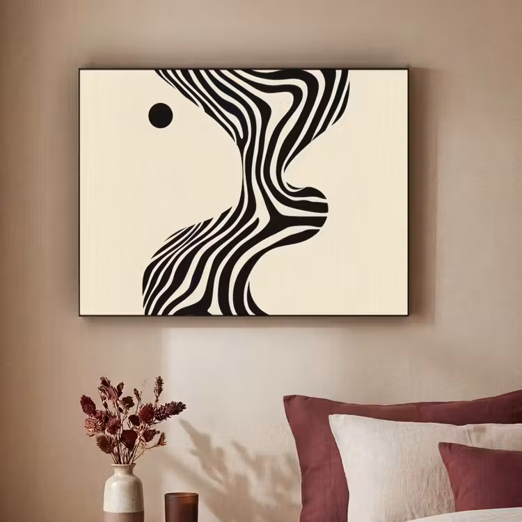 Beige - Lijnen - Golvend -  Abstract Textielframe zwart klein -sfeer1