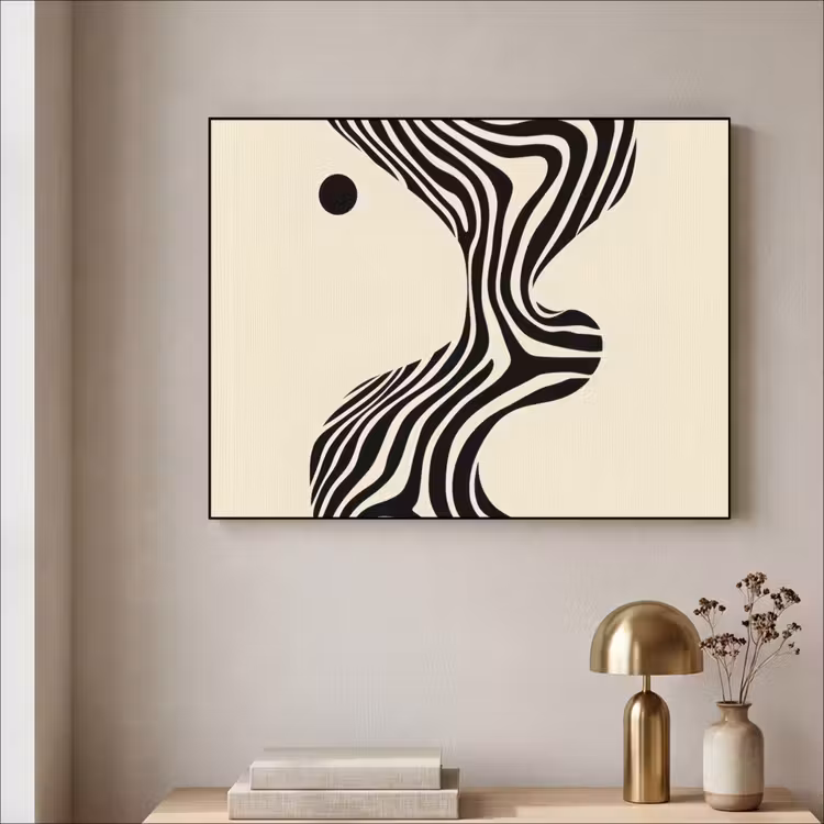 Beige - Lijnen - Golvend -  Abstract Textielframe - compleet frame klein -sfeer2